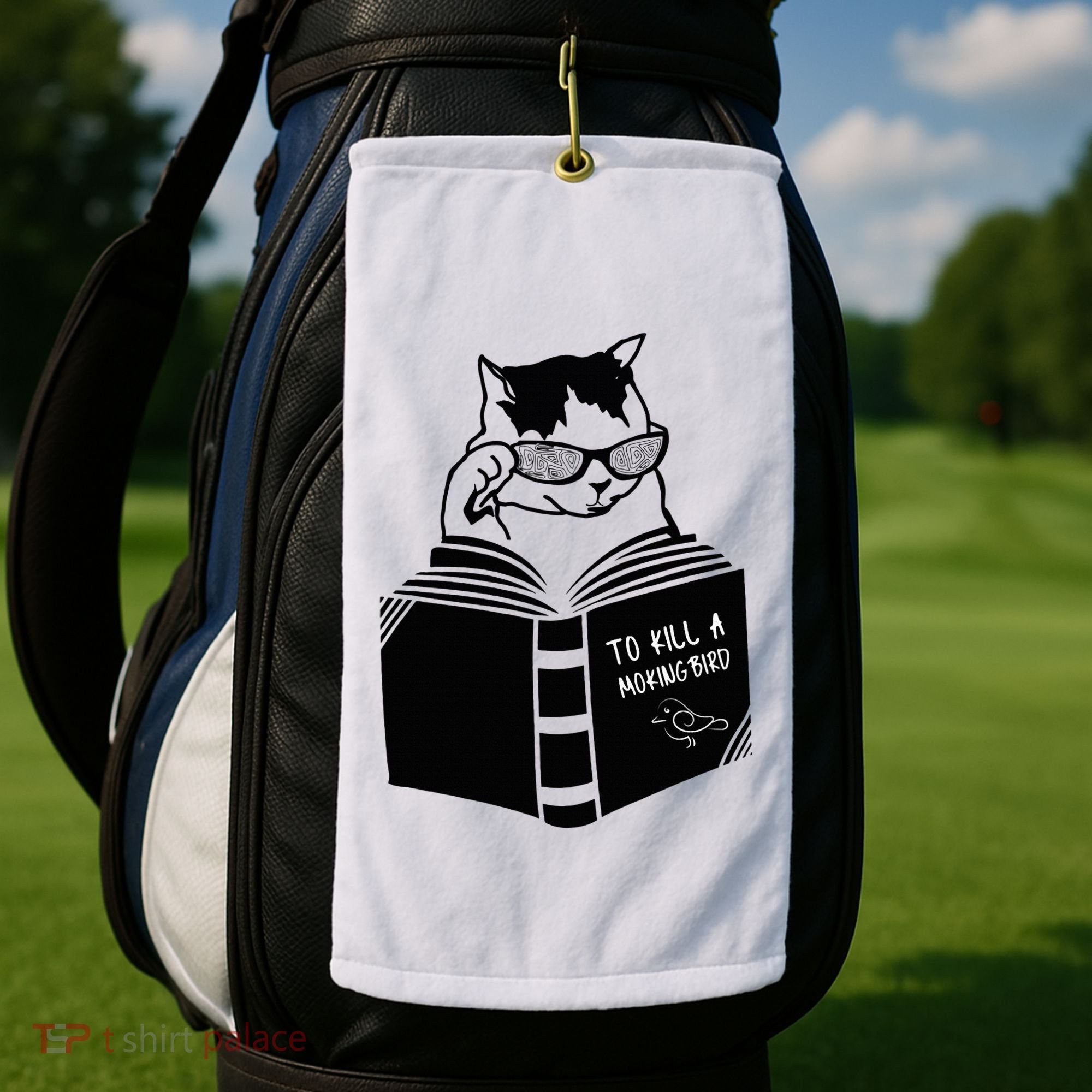 Cat Reading To Kill A Mockingbird Funny Golf Towel