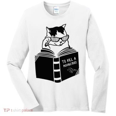 Cat Reading To Kill A Mockingbird Funny Women's Long Sleeve Shirt