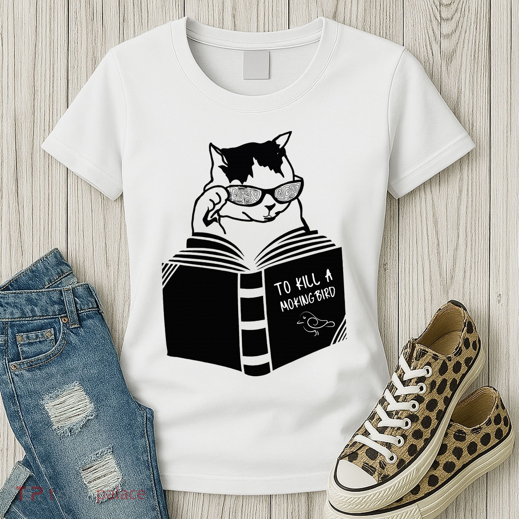 Cat Reading To Kill A Mockingbird Funny Women's T-Shirt