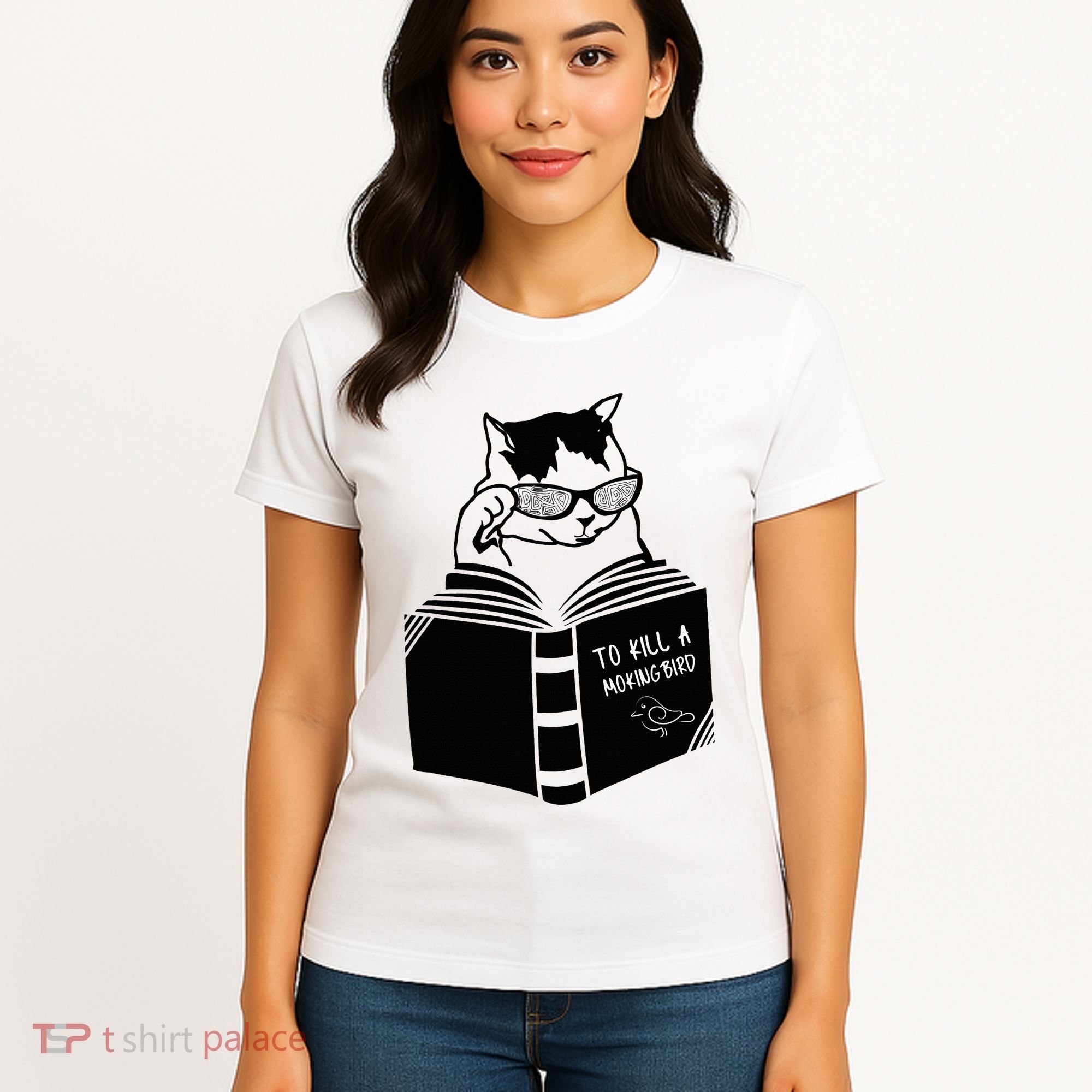 Cat Reading To Kill A Mockingbird Funny Women's T-Shirt