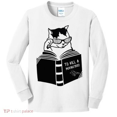 Cat Reading To Kill A Mockingbird Funny Kids Long Sleeve Shirt