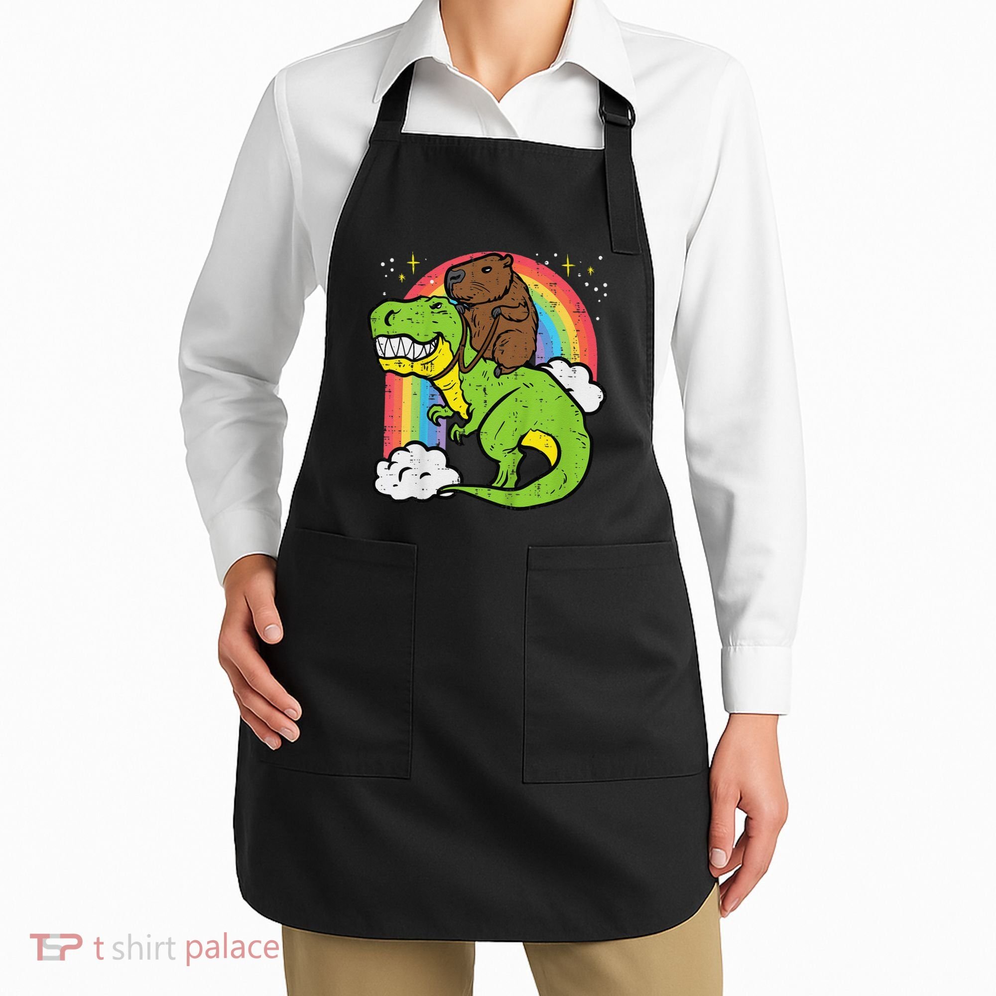 Capybara Riding Trex Dino Cute Capy Rodent Apron
