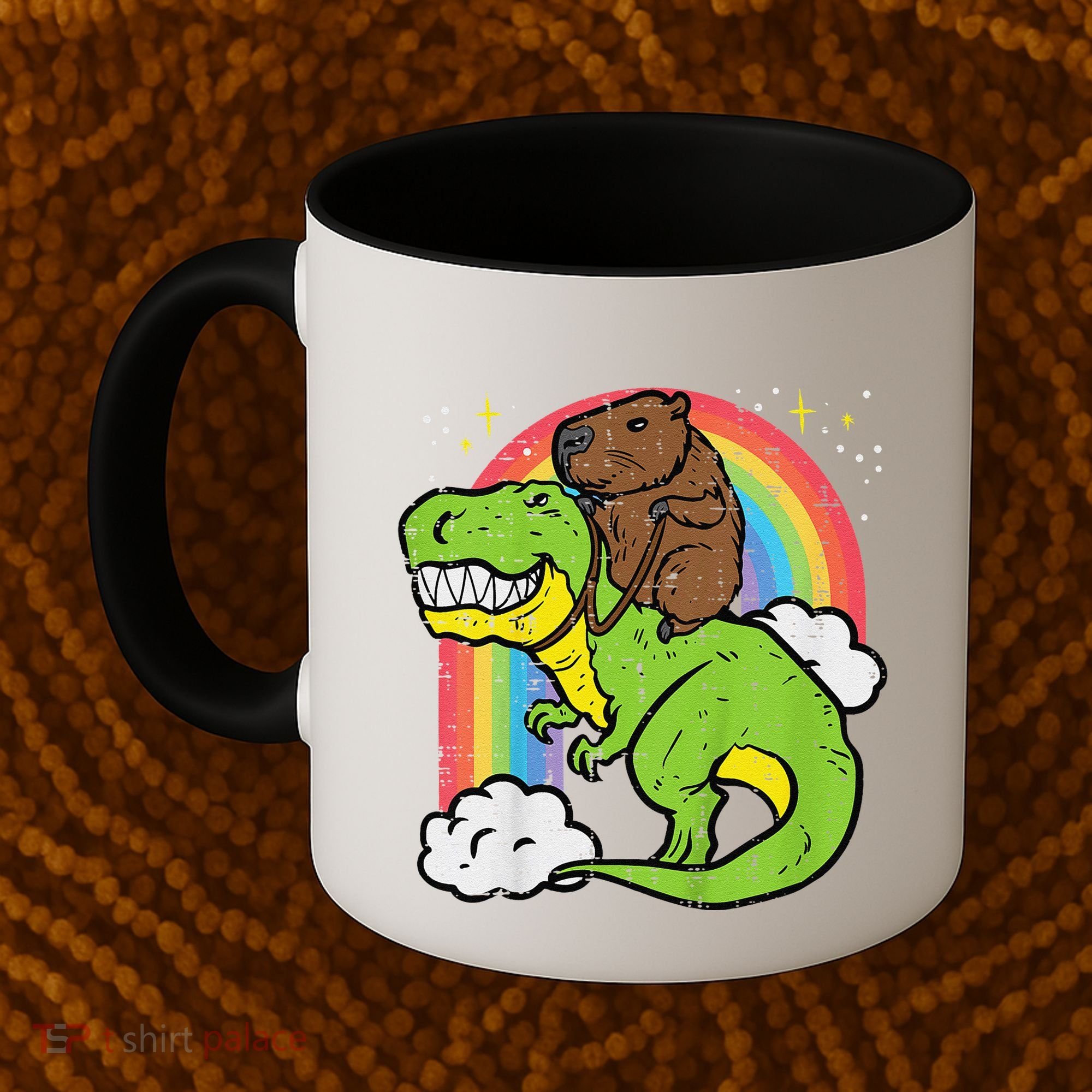 Capybara Riding Trex Dino Cute Capy Rodent Coffee Mug