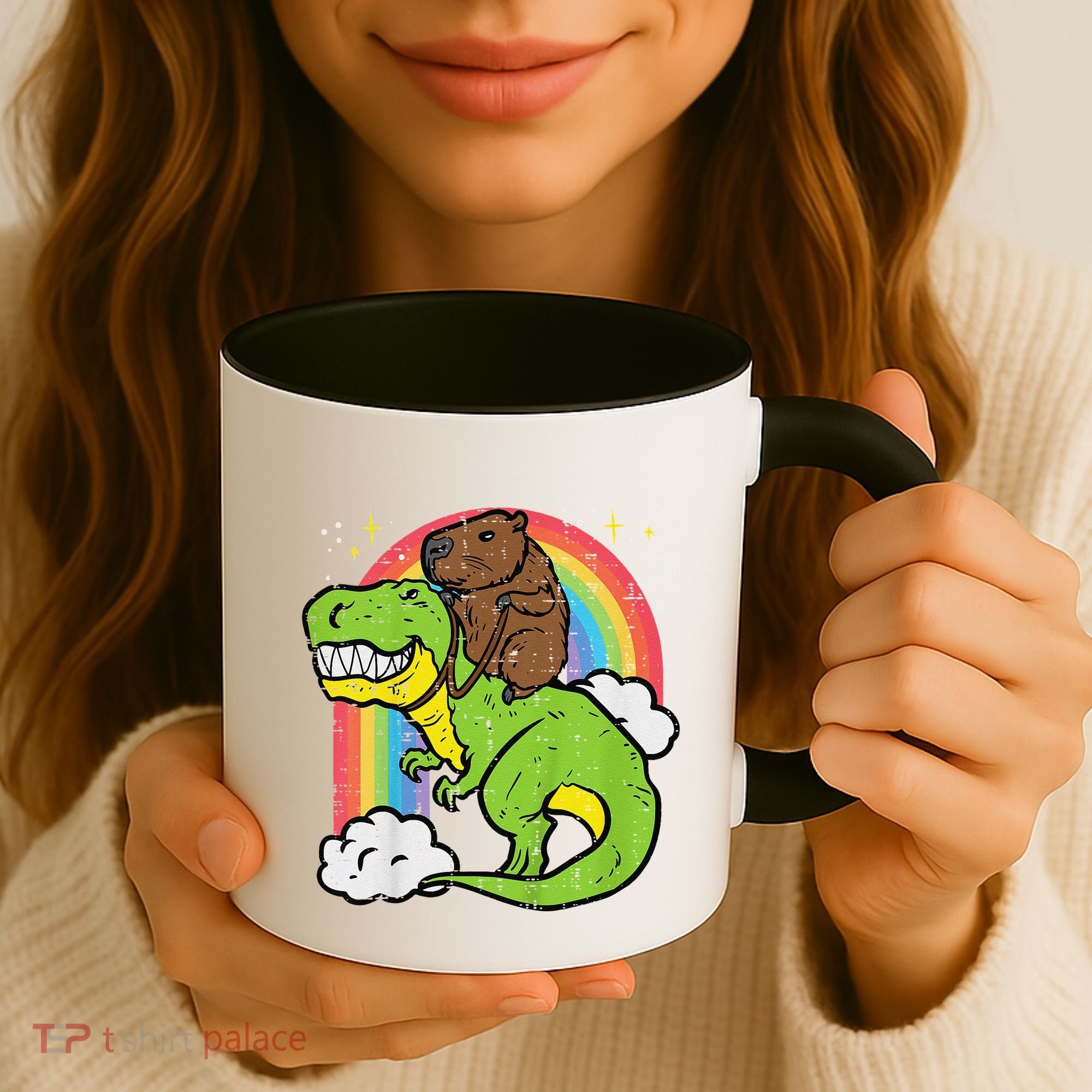 Capybara Riding Trex Dino Cute Capy Rodent Coffee Mug