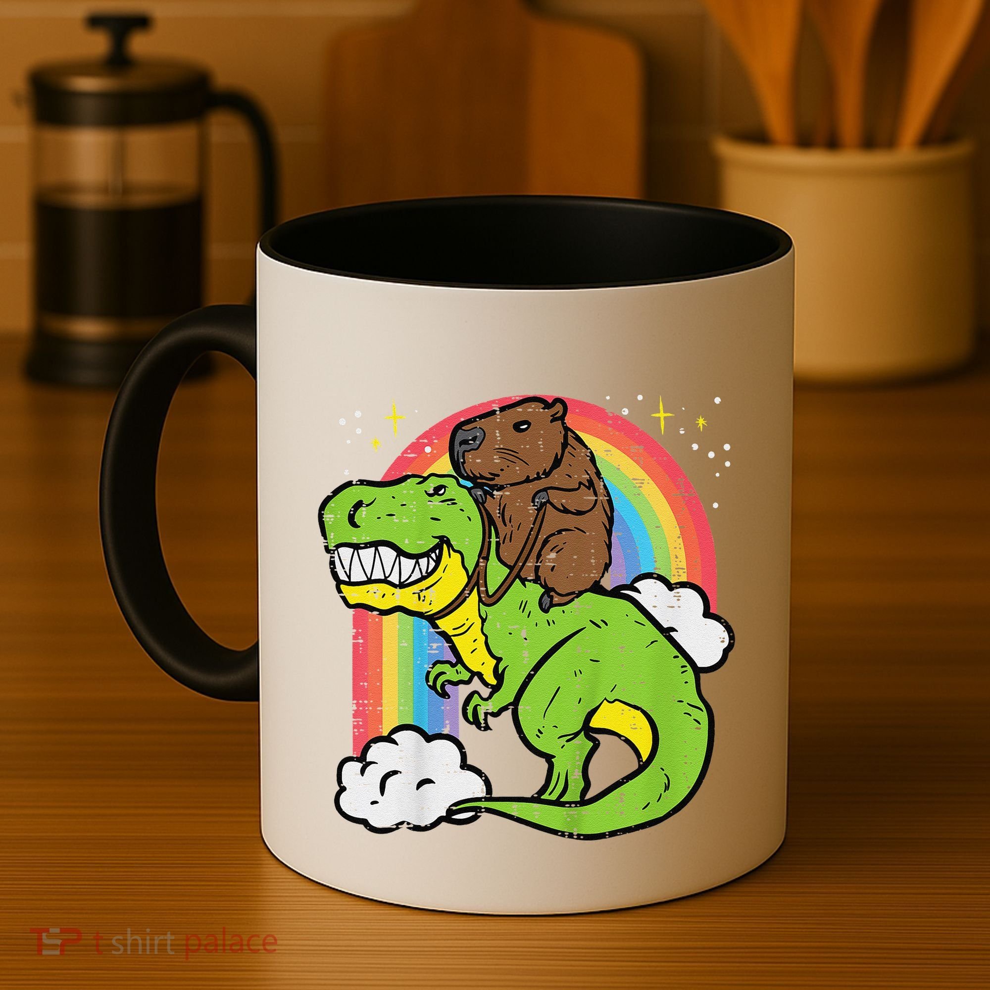 Capybara Riding Trex Dino Cute Capy Rodent Coffee Mug