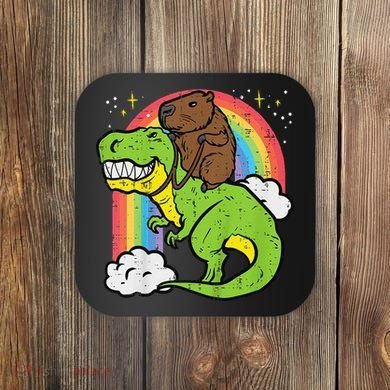 Capybara Riding Trex Dino Cute Capy Rodent Coaster