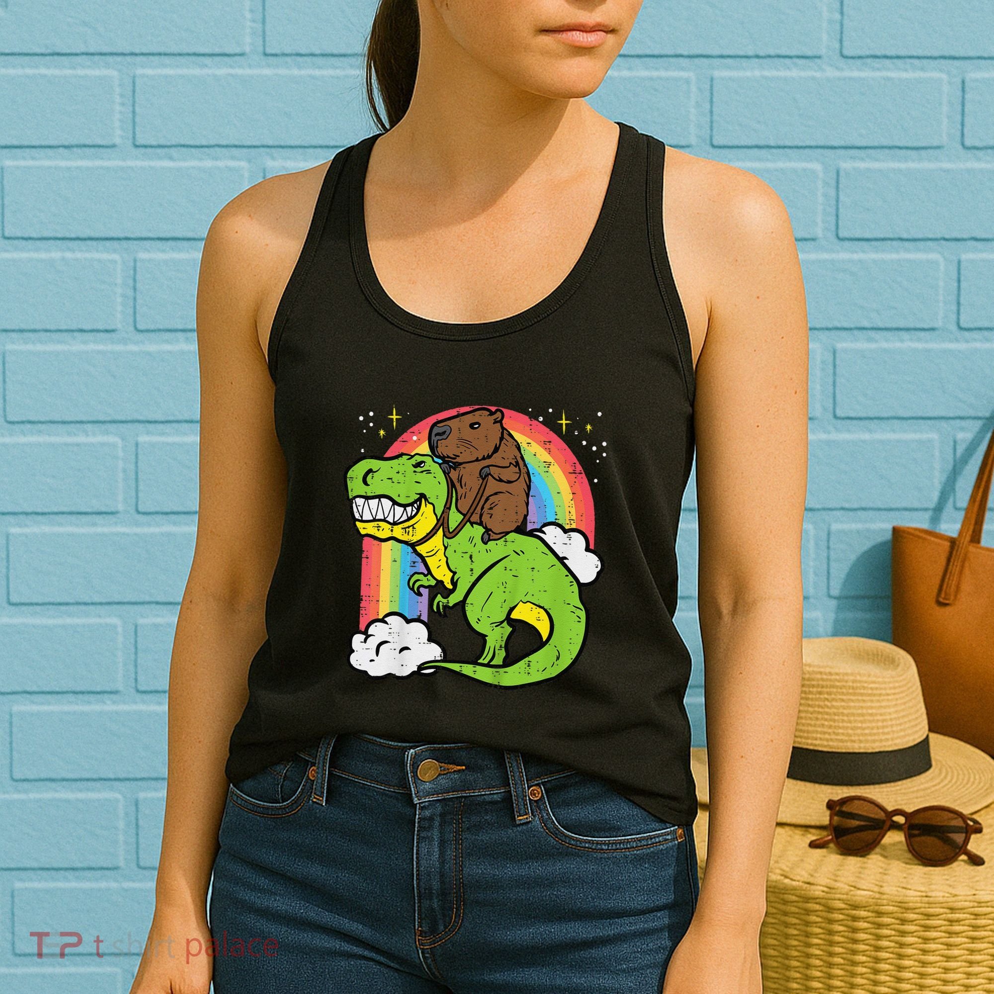 Capybara Riding Trex Dino Cute Capy Rodent Women's Tank Top