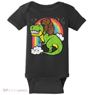 Capybara Riding Trex Dino Cute Capy Rodent Baby Bodysuit
