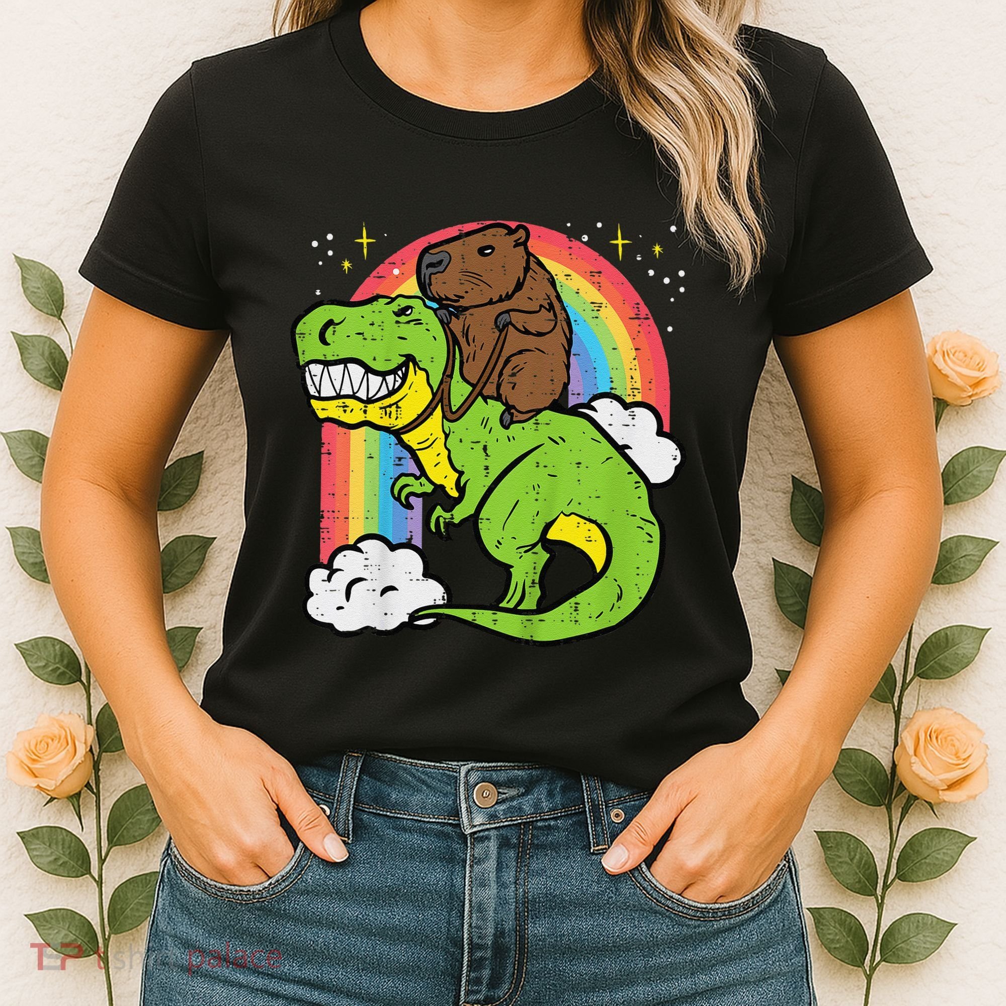 Capybara Riding Trex Dino Cute Capy Rodent Women's T-Shirt