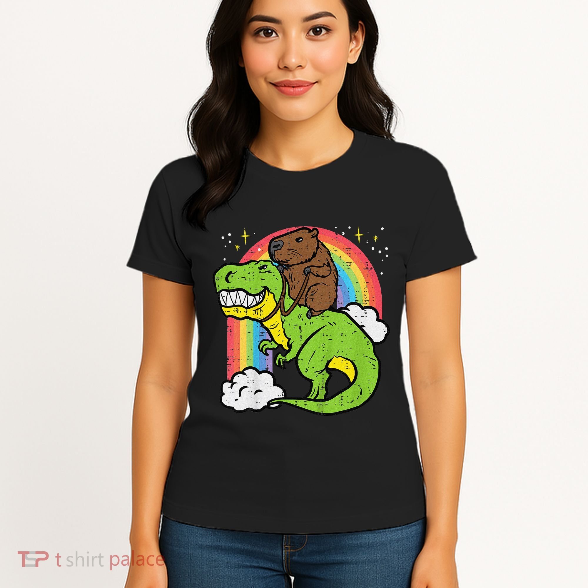 Capybara Riding Trex Dino Cute Capy Rodent Women's T-Shirt