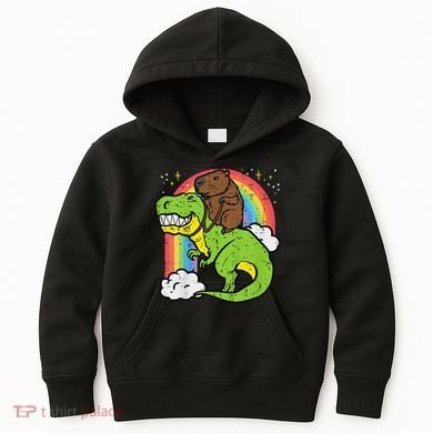 Capybara Riding Trex Dino Cute Capy Rodent Kids Hoodie