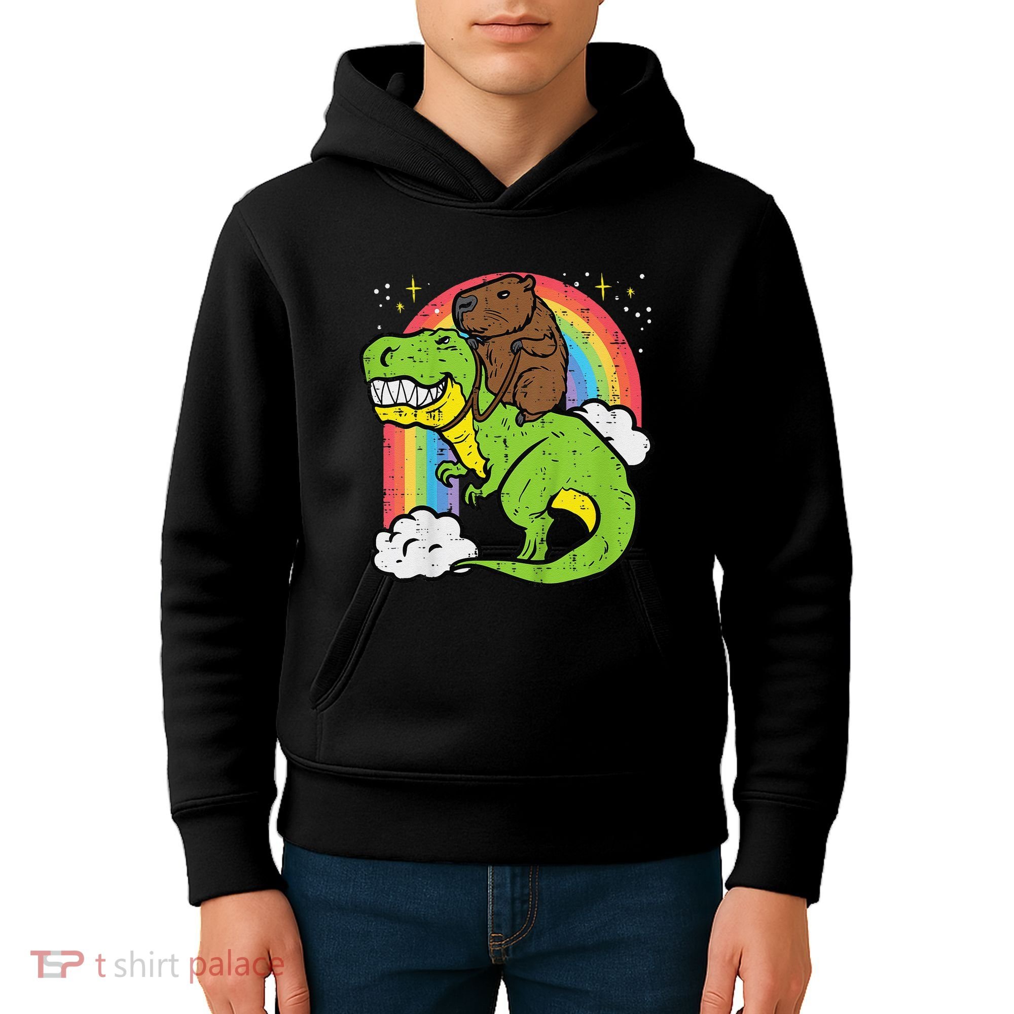 Capybara Riding Trex Dino Cute Capy Rodent Kids Hoodie