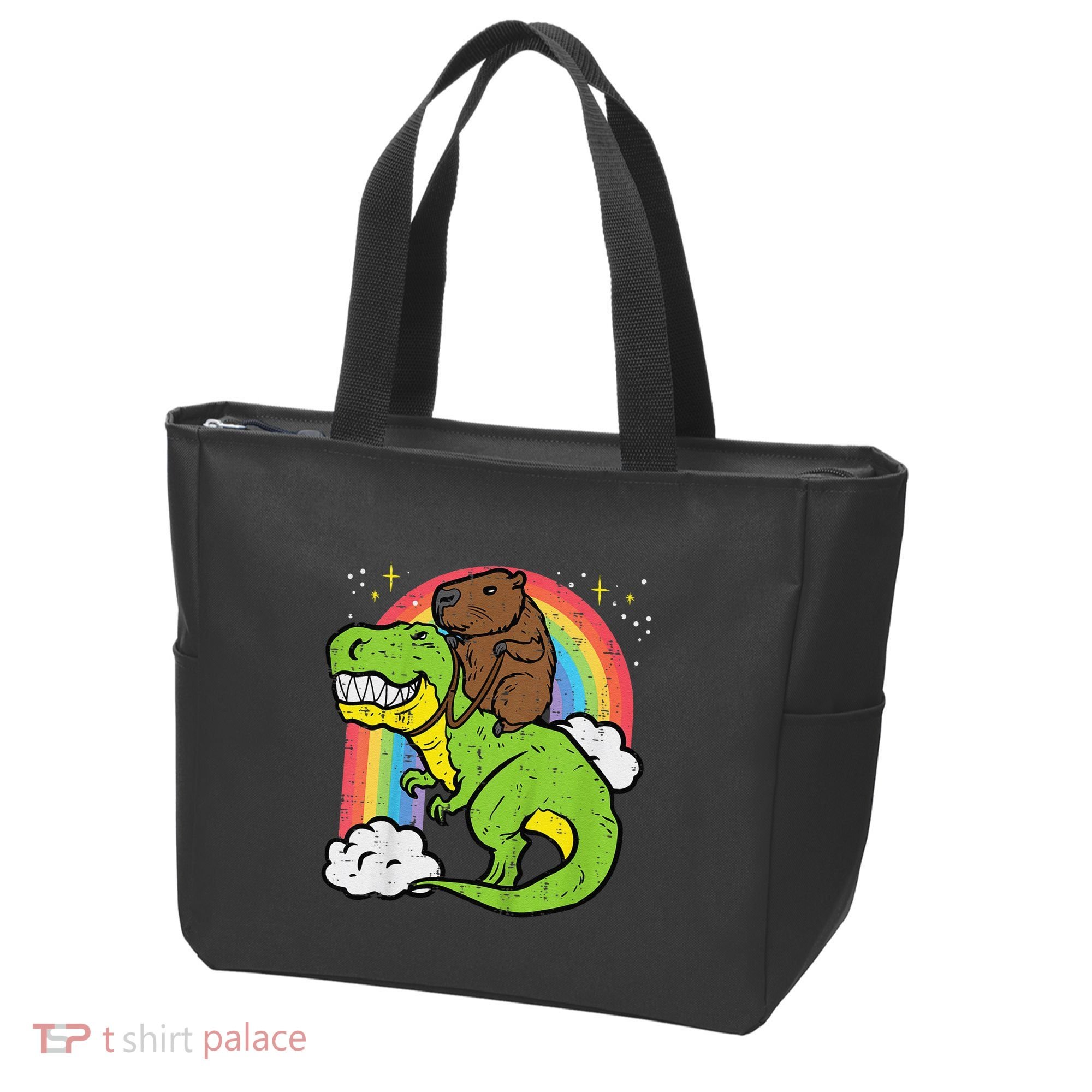 Capybara Riding Trex Dino Cute Capy Rodent Tote Bag