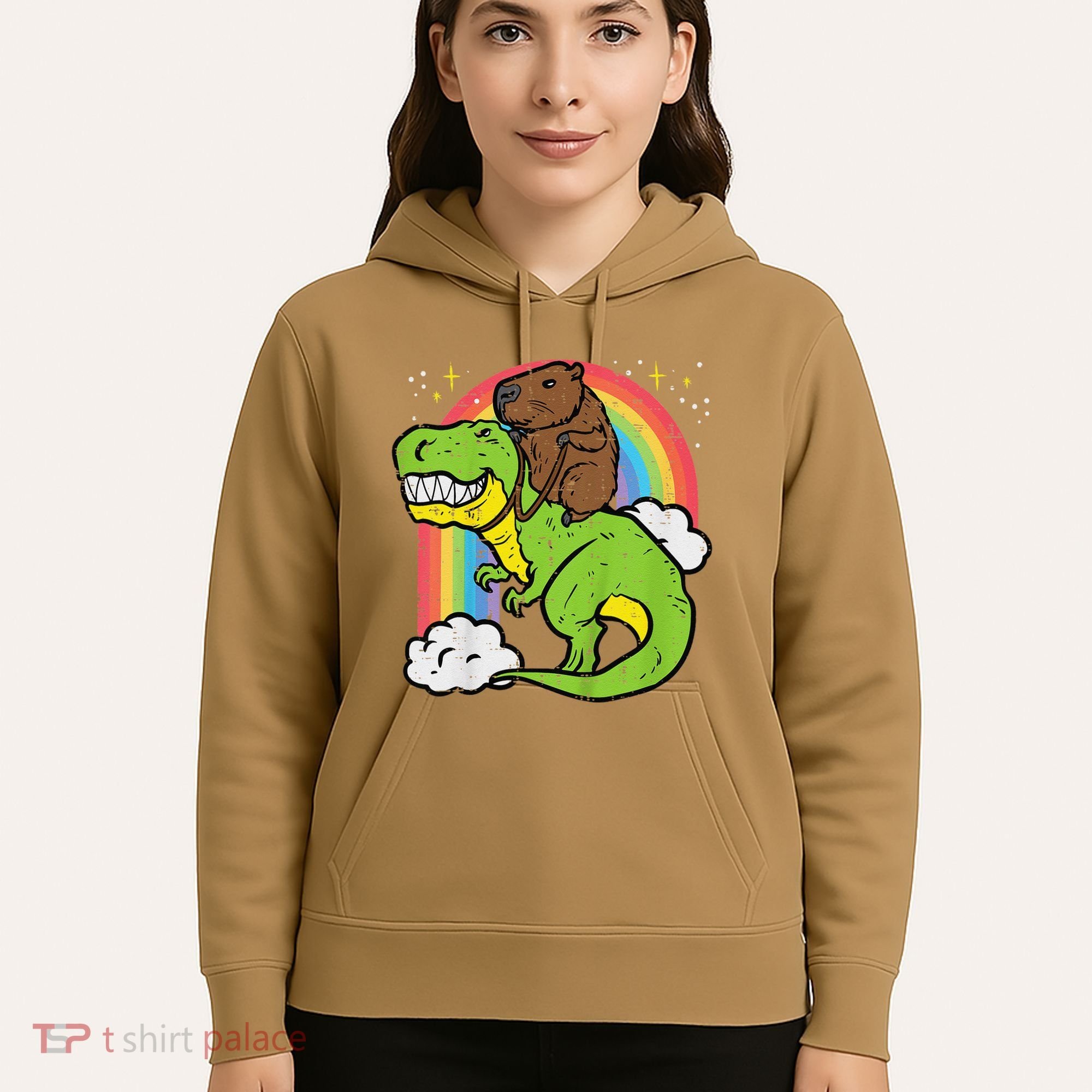 Capybara Riding Trex Dino Cute Capy Rodent Hoodie