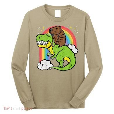 Capybara Riding Trex Dino Cute Capy Rodent Long Sleeve Shirt