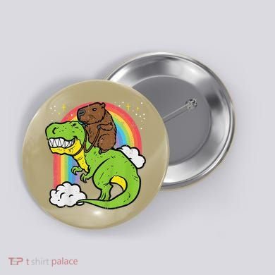 Capybara Riding Trex Dino Cute Capy Rodent Button