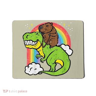 Capybara Riding Trex Dino Cute Capy Rodent Mousepad