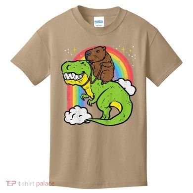 Capybara Riding Trex Dino Cute Capy Rodent Kids T-Shirt