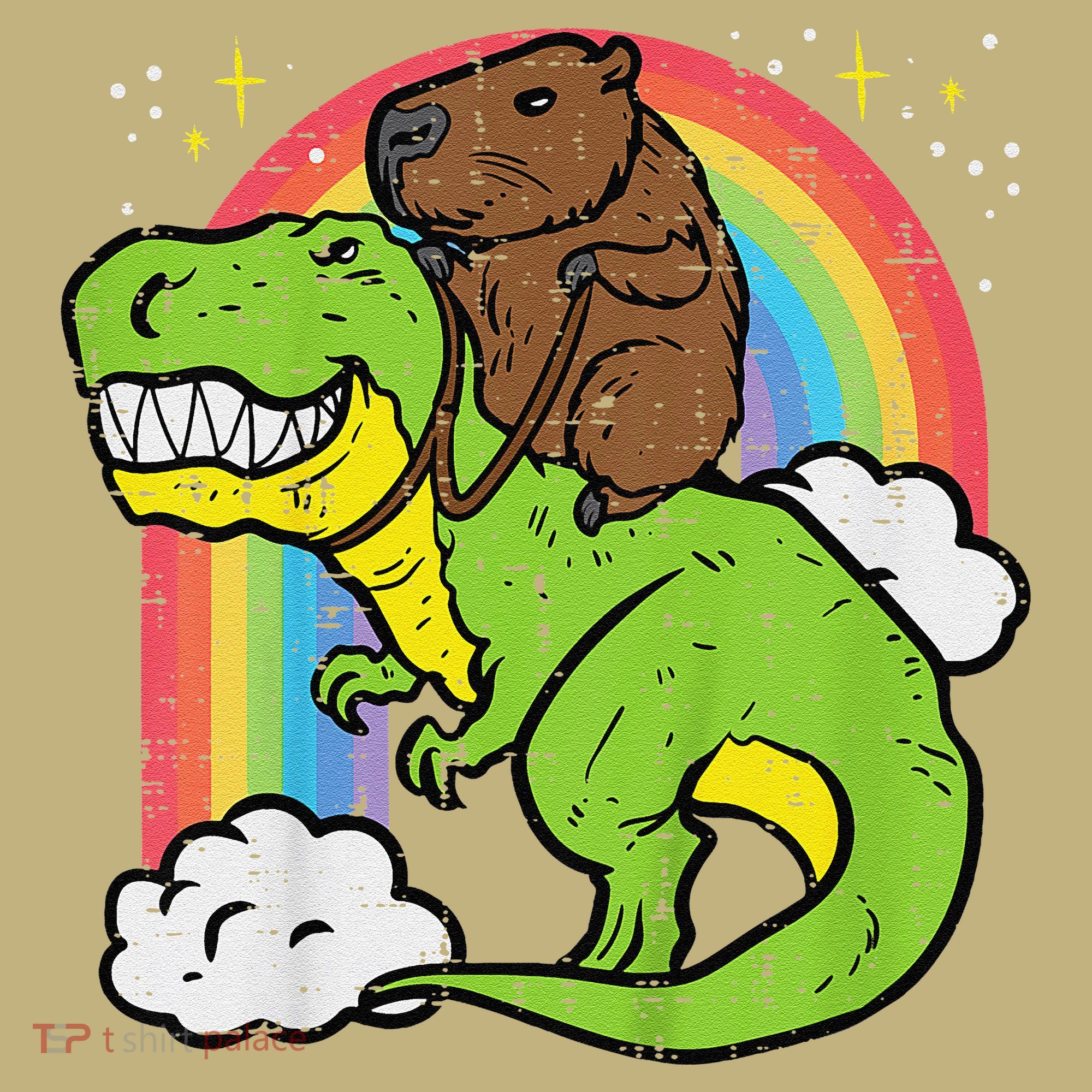 Capybara Riding Trex Dino Cute Capy Rodent Kids T-Shirt