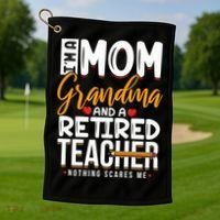 Cute Retired Teacher Full Time Grandma Teachers Cool Gift Golf Towel thumb 1
