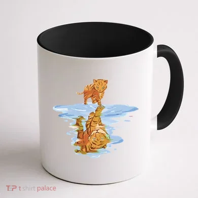 Cat Reflecting Tiger Coffee Mug back