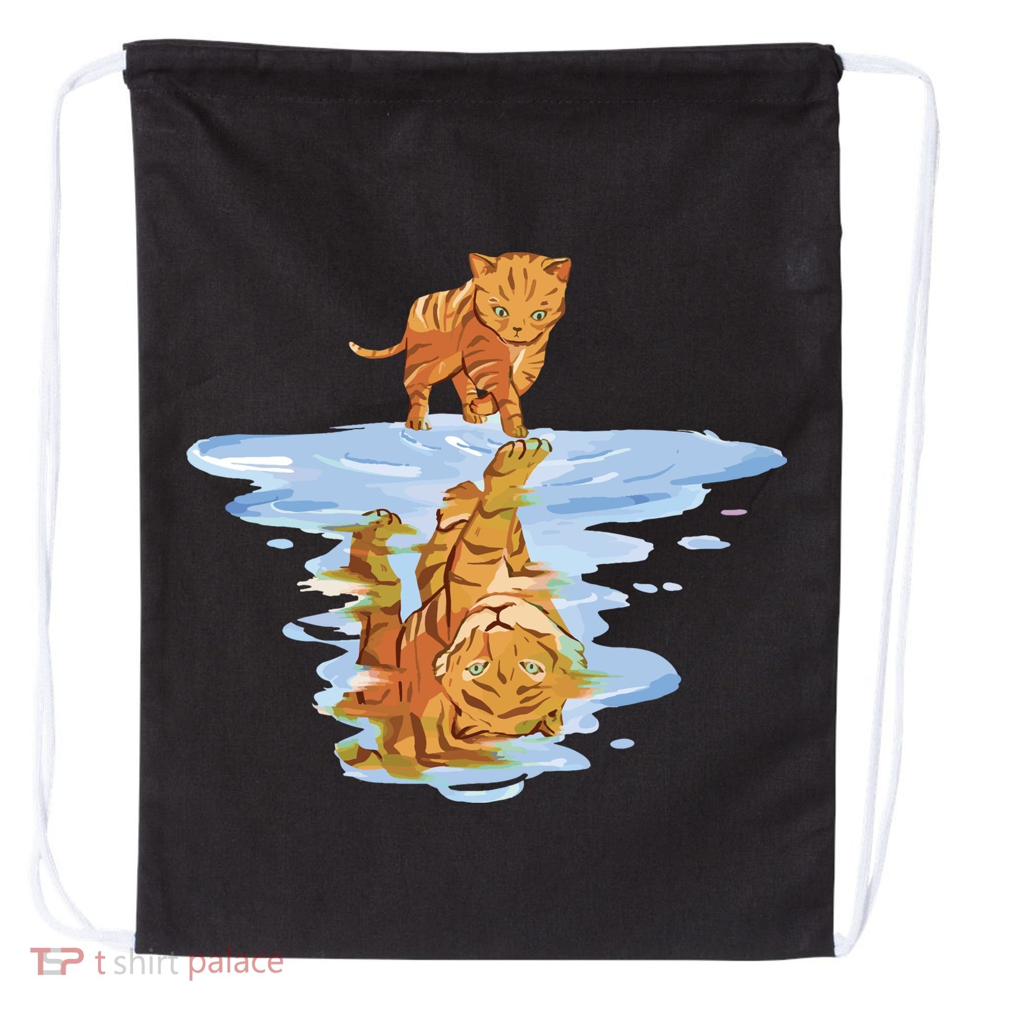 Cat Reflecting Tiger Drawstring Bag