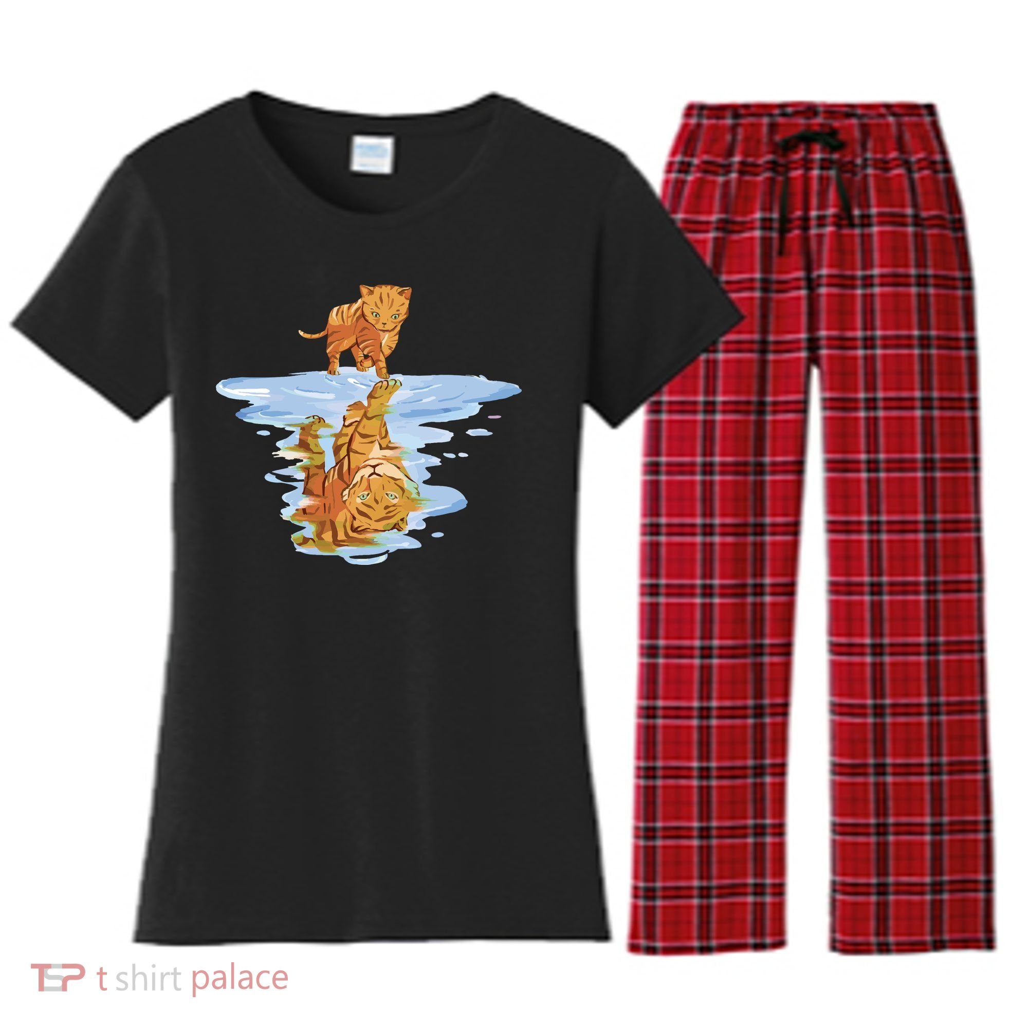 Cat Reflecting Tiger Women's Flannel Pajama Set