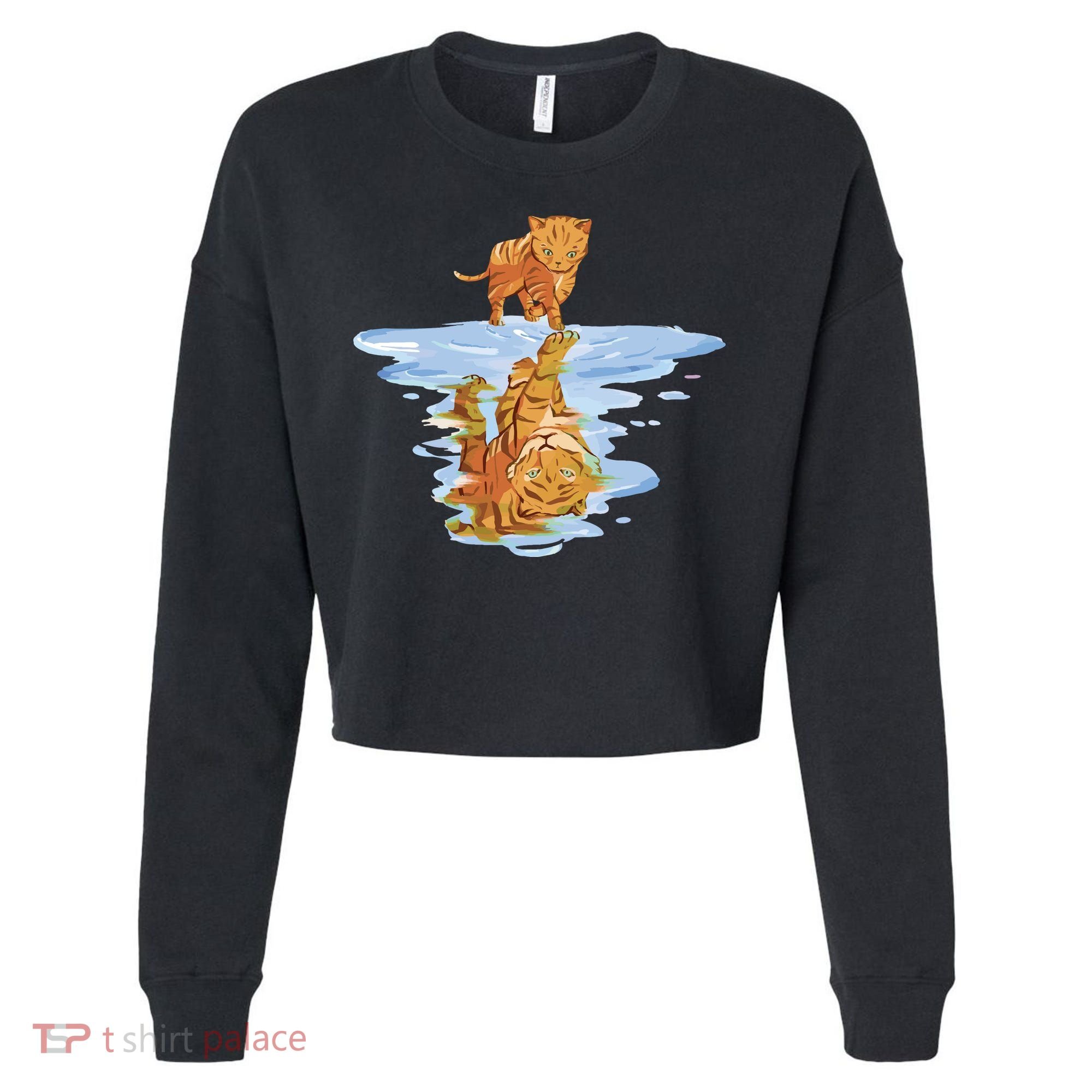 Cat Reflecting Tiger Cropped Pullover Crew