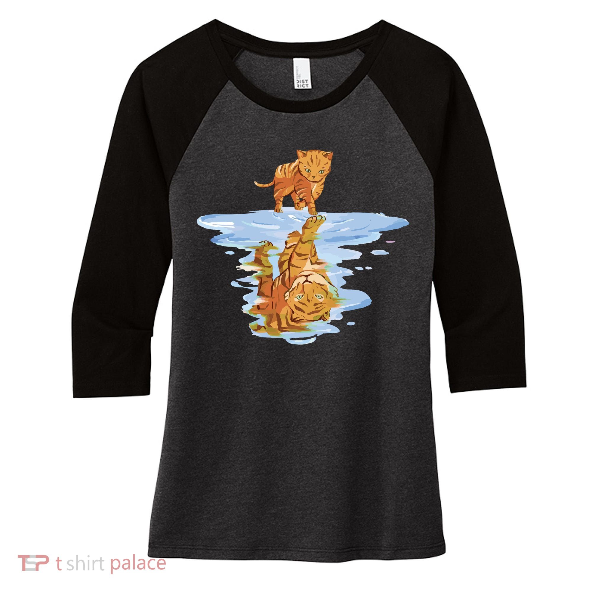 Cat Reflecting Tiger Women's Tri-Blend 3/4-Sleeve Raglan Shirt