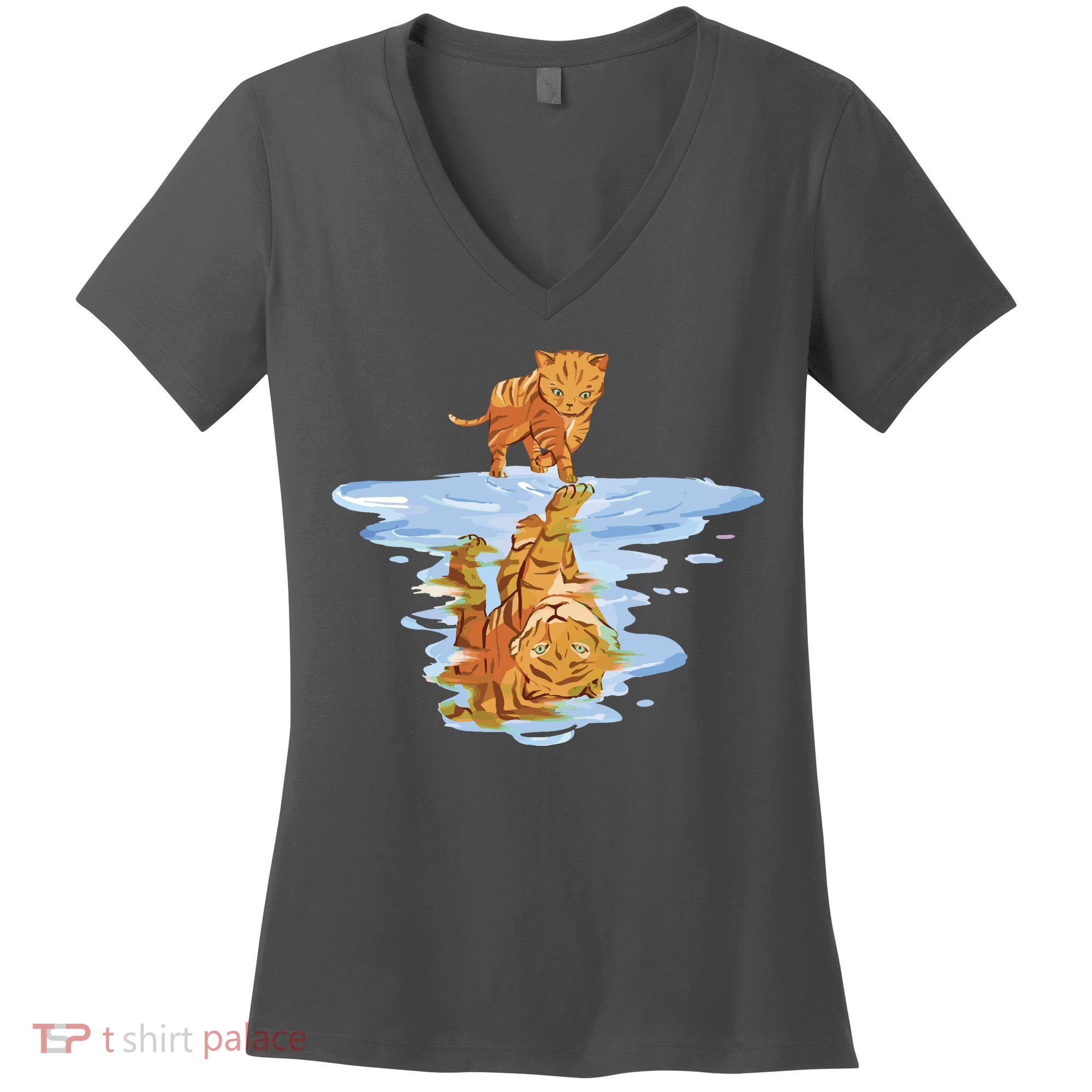 Cat Reflecting Tiger Women's V-Neck T-Shirt