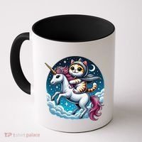 Cat Riding Unicorn Funny Imagination Cute Cat And Unicorn Coffee Mug thumb 0