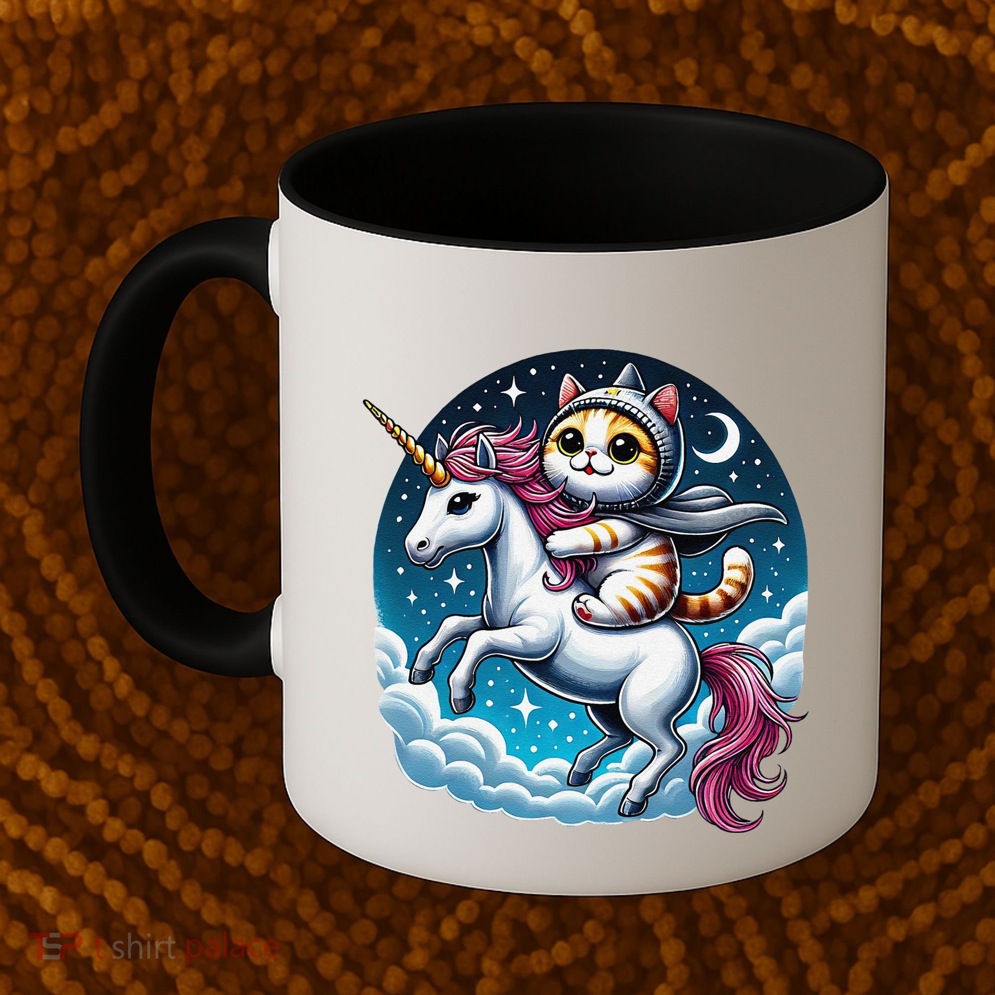 Cat Riding Unicorn Funny Imagination Cute Cat And Unicorn Coffee Mug