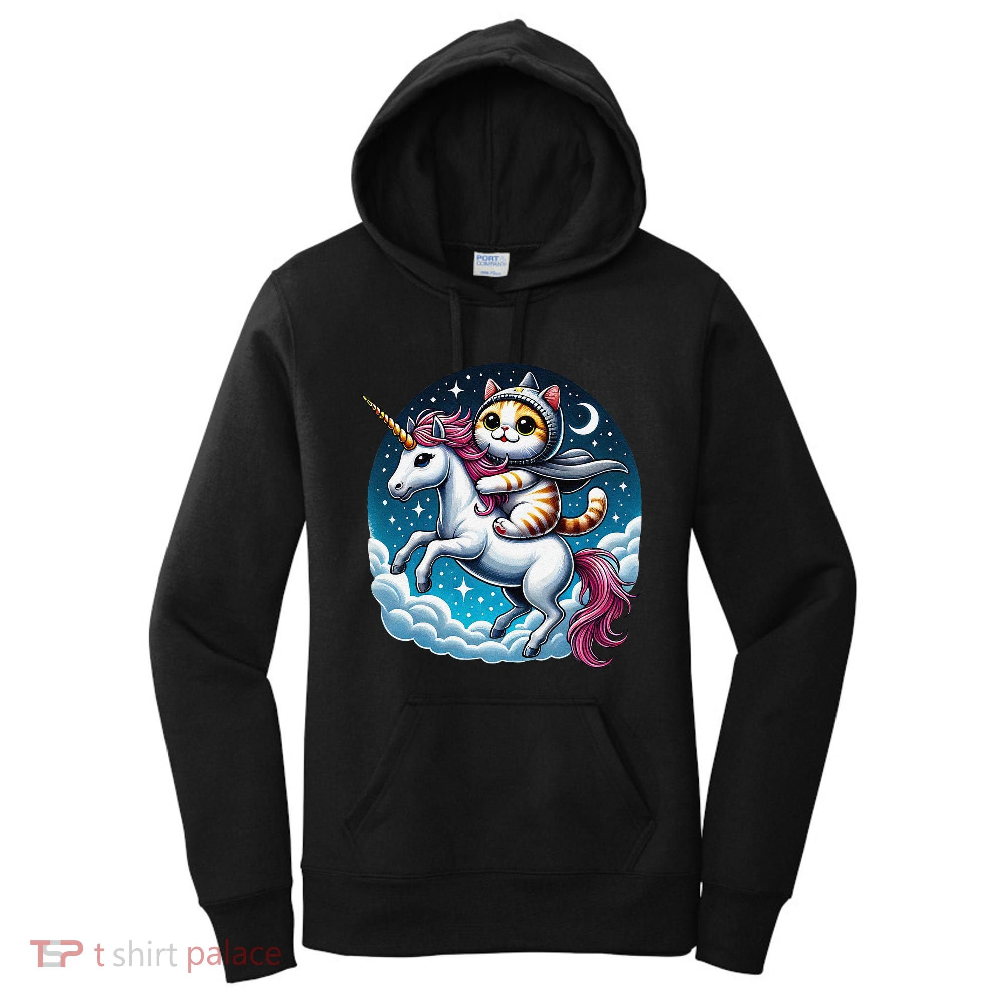 Cat Riding Unicorn Funny Imagination Cute Cat And Unicorn Women's Hoodie
