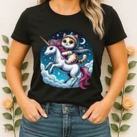 Cat Riding Unicorn Funny Imagination Cute Cat And Unicorn Women's T-Shirt thumb 2