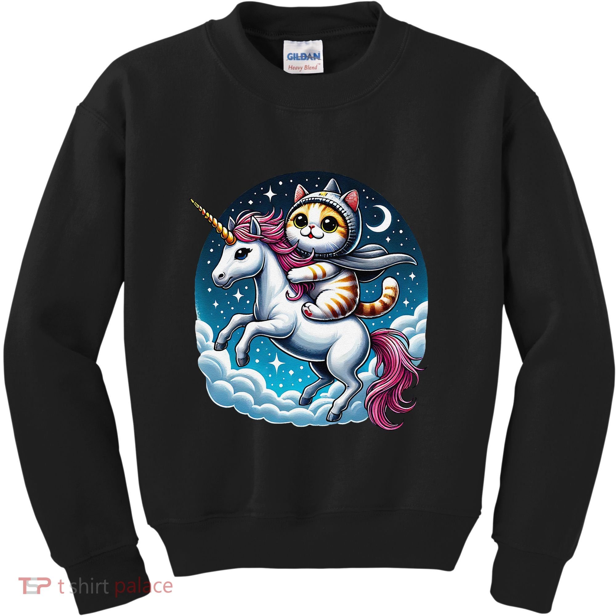 Cat Riding Unicorn Funny Imagination Cute Cat And Unicorn Kids Sweatshirt