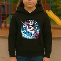 Cat Riding Unicorn Funny Imagination Cute Cat And Unicorn Kids Hoodie thumb 3
