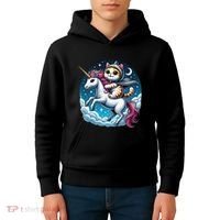 Cat Riding Unicorn Funny Imagination Cute Cat And Unicorn Kids Hoodie thumb 4
