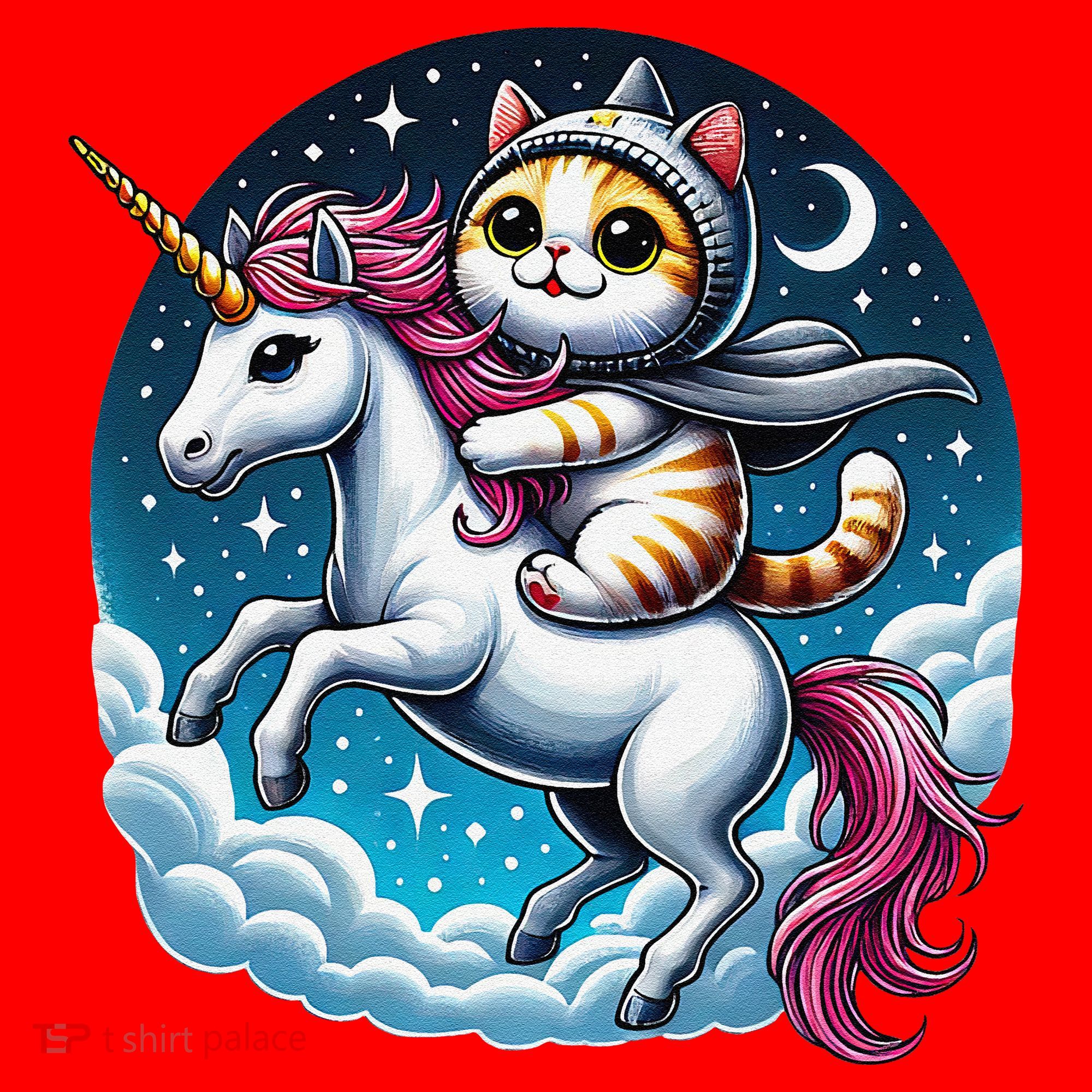 Cat Riding Unicorn Funny Imagination Cute Cat And Unicorn Santa Hat