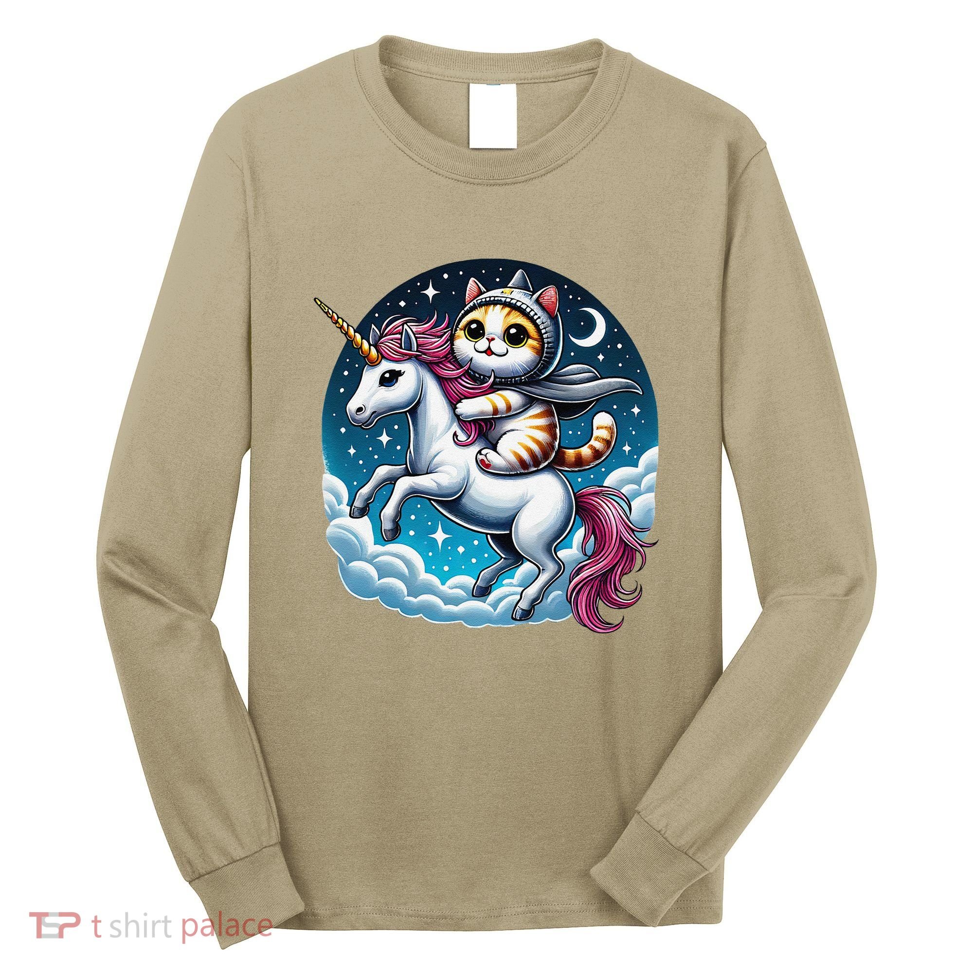 Cat Riding Unicorn Funny Imagination Cute Cat And Unicorn Long Sleeve Shirt