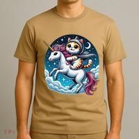 Cat Riding Unicorn Funny Imagination Cute Cat And Unicorn T-Shirt thumb 3