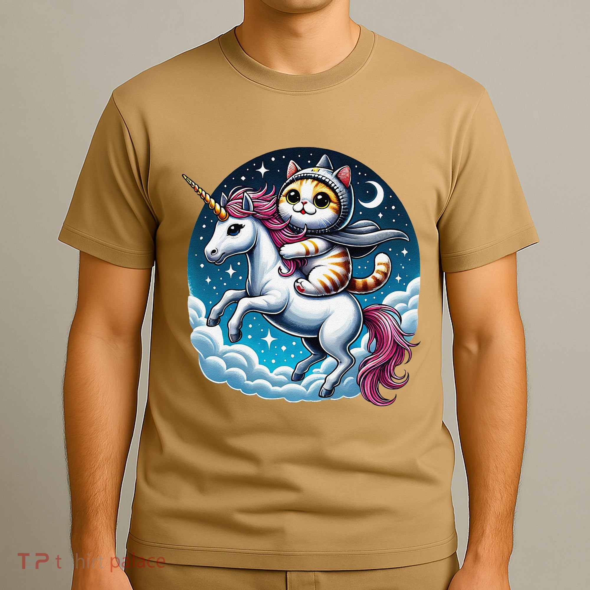 Cat Riding Unicorn Funny Imagination Cute Cat And Unicorn T-Shirt