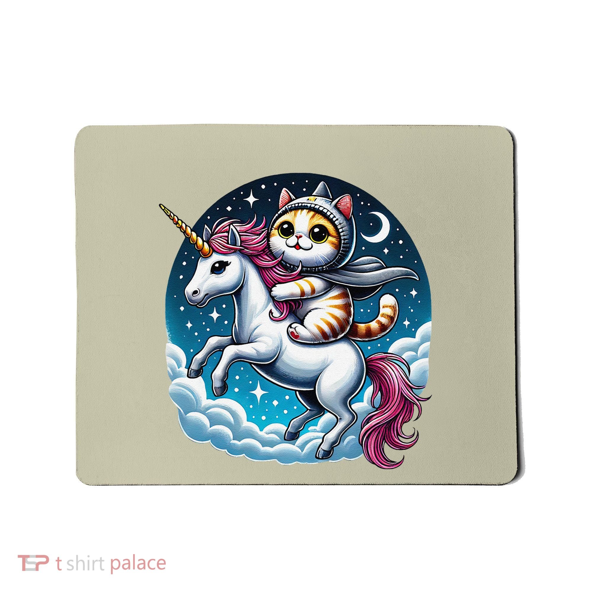 Cat Riding Unicorn Funny Imagination Cute Cat And Unicorn Mousepad