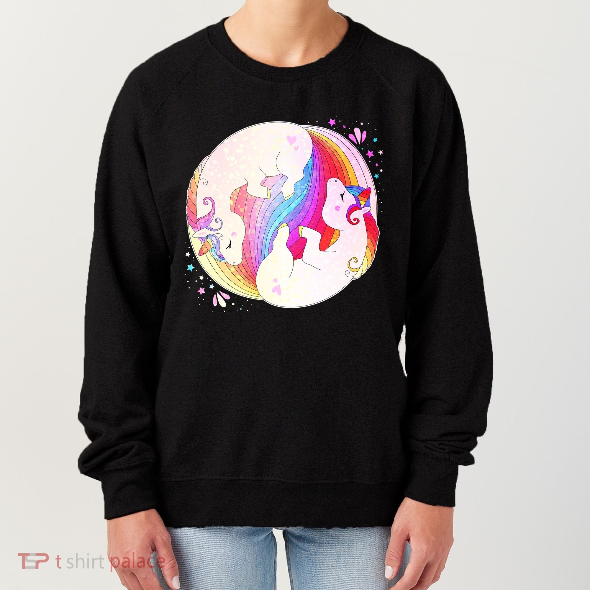 Cute Rainbow Unicorns Yin Yang Women's Sweatshirt