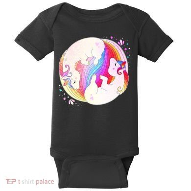 Cute Rainbow Unicorns Yin Yang Baby Bodysuit