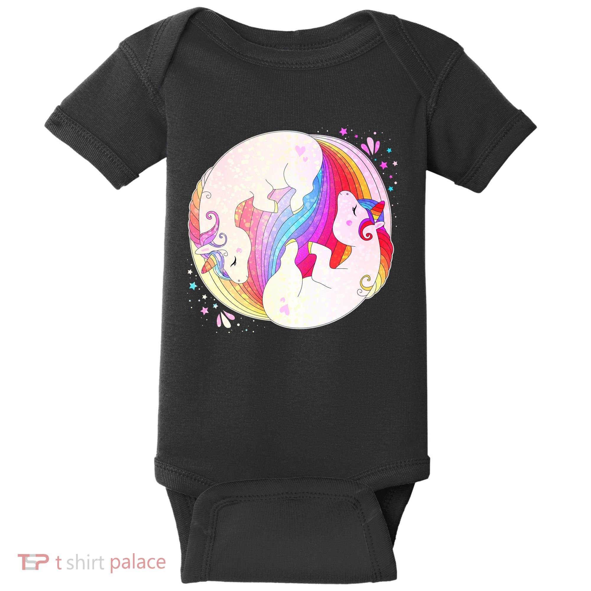 Cute Rainbow Unicorns Yin Yang Baby Bodysuit