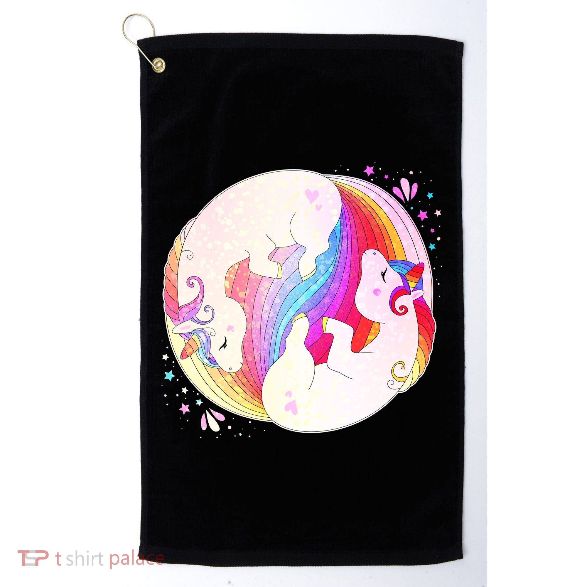 Cute Rainbow Unicorns Yin Yang Golf Towel