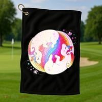 Cute Rainbow Unicorns Yin Yang Golf Towel thumb 1