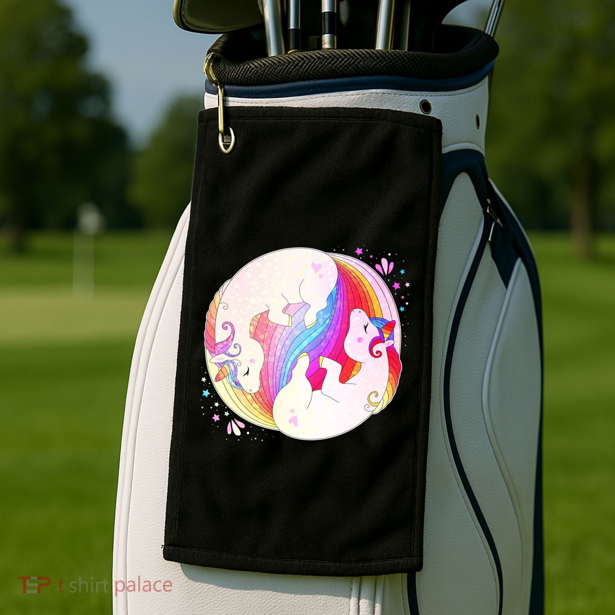 Cute Rainbow Unicorns Yin Yang Golf Towel
