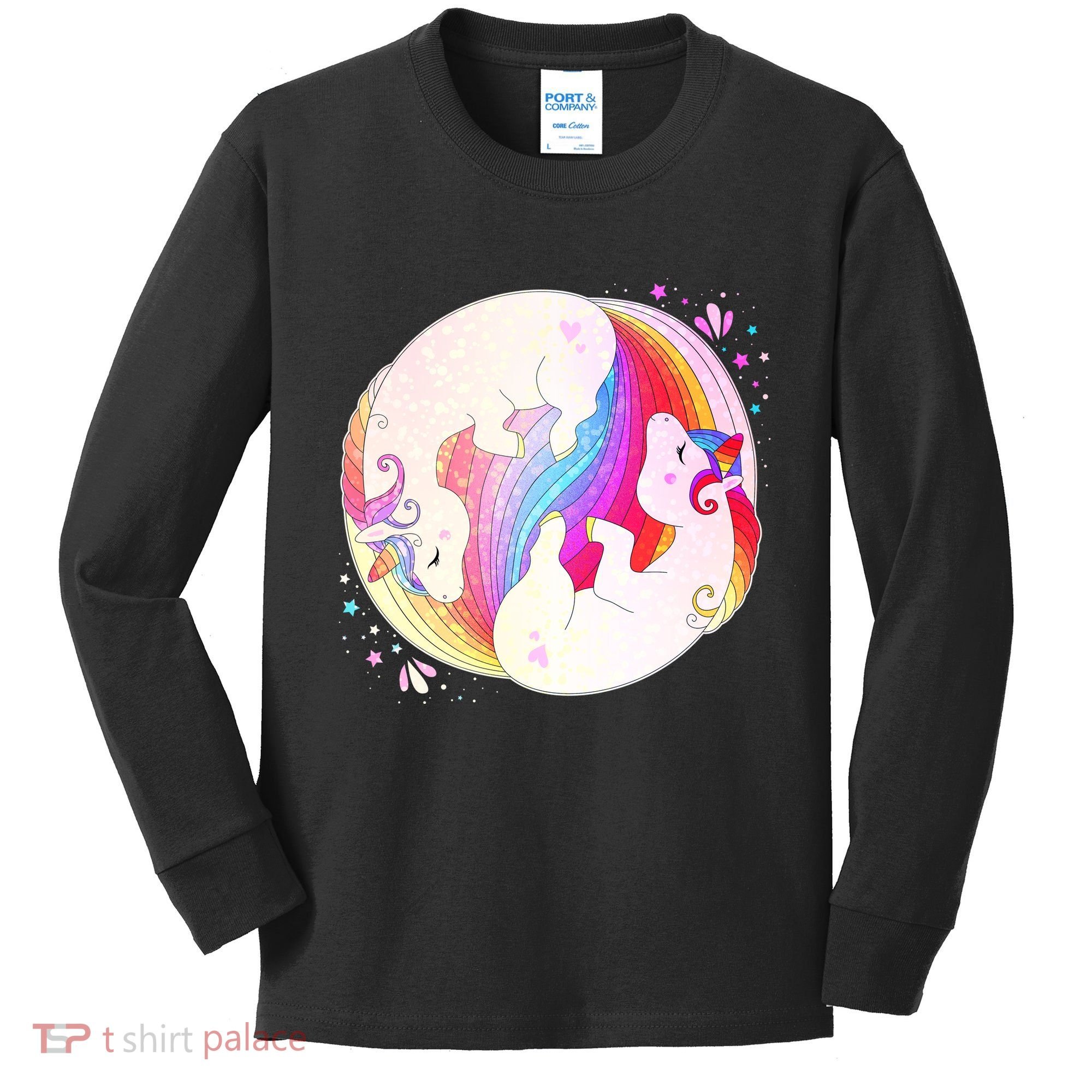 Cute Rainbow Unicorns Yin Yang Kids Long Sleeve Shirt