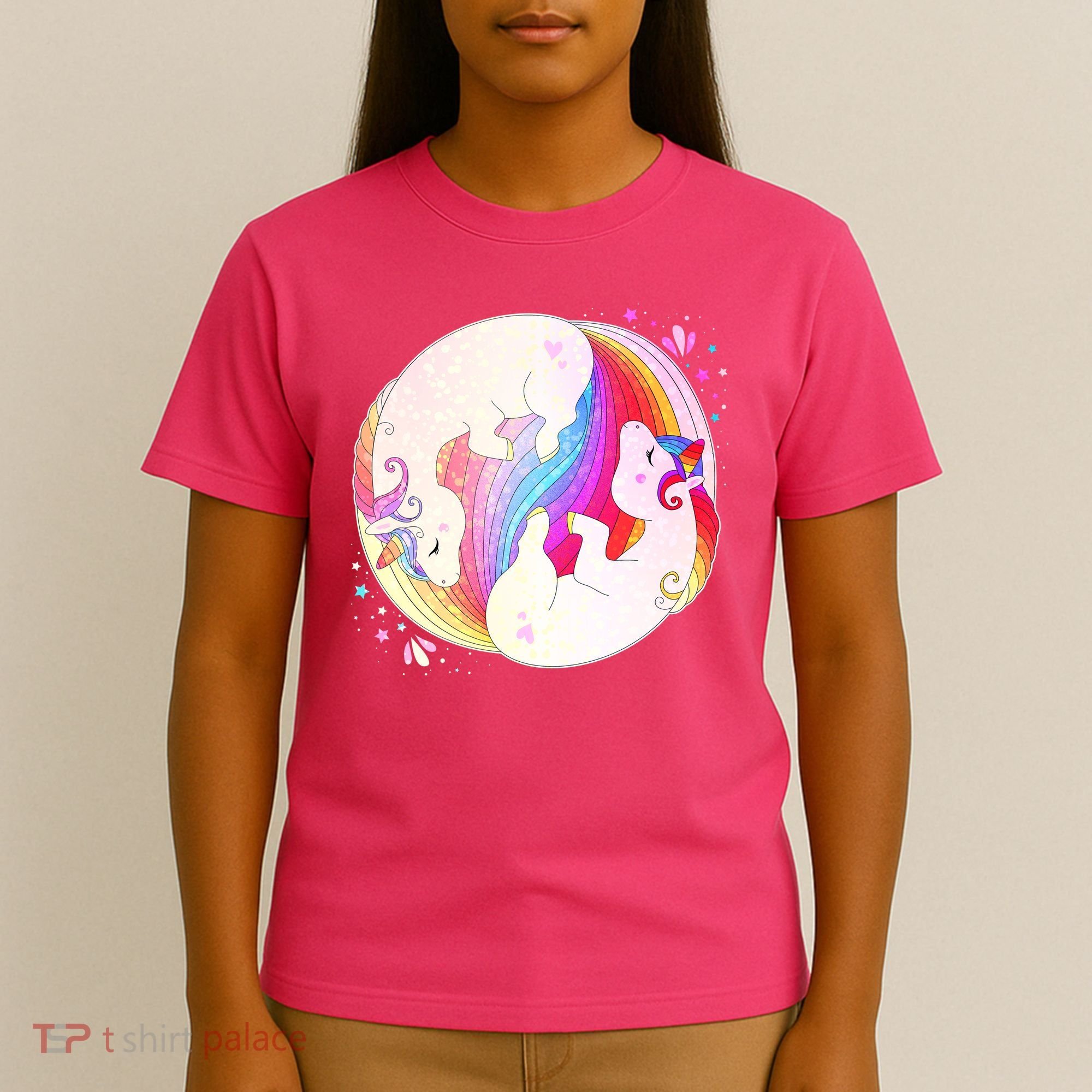 Cute Rainbow Unicorns Yin Yang T-Shirt